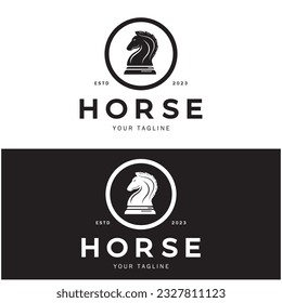 Chess strategy game logo with horse, king, pawn, minister and rook.