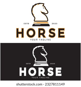Chess strategy game logo with horse, king, pawn, minister and rook.