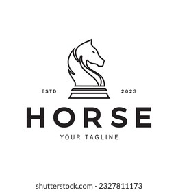 Chess strategy game logo with horse, king, pawn, minister and rook.