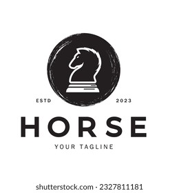 Chess strategy game logo with horse, king, pawn, minister and rook.