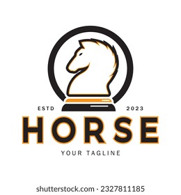 Chess strategy game logo with horse, king, pawn, minister and rook.