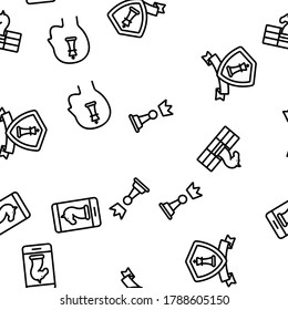 Chess Strategy Game Vector Seamless Pattern Thin Line Illustration