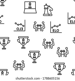 Chess Strategy Game Vector Seamless Pattern Thin Line Illustration