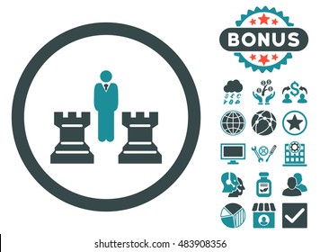 Chess Strategy icon with bonus pictures. Vector illustration style is flat iconic bicolor symbols, soft blue colors, white background.