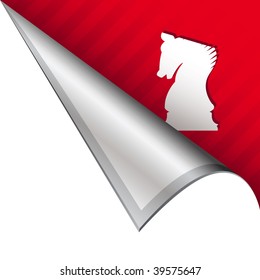 Chess or strategy icon on vector peeled corner tab suitable for use in print, on websites, or in advertising materials.