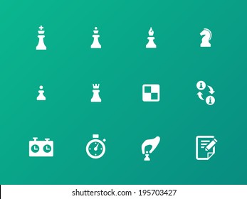 Chess strategy icons on green background. Vector illustration.