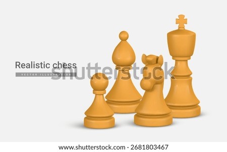 Chess Strategy And Leadership Concept Featuring Realistic Pawn, Bishop, Knight, And King. Elegant Business Metaphor For Planning And Intelligence. Vector Illustration.