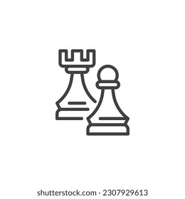 Chess strategy line icon. linear style sign for mobile concept and web design. Rook and pawn outline vector icon. Symbol, logo illustration. Vector graphics