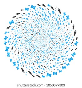 Chess Strategy swirl bang. Object twirl combined from randomized chess strategy items. Vector illustration style is flat iconic symbols.