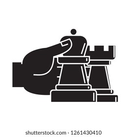 Chess strategy and tactics black vector concept icon. Chess strategy and tactics flat illustration, sign