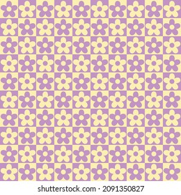 Chess table seamless pattern with geometric flowers. Simple and trendy flat vector illustration in retro style. Colorful background, 60s, 70s, hippie aesthetic