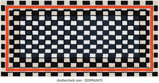 Chess table and vector wallpaper chess.  hand drawn checkers pattern with doodle squares. Perfect for fabric, apparel and accessories, home decor, stationery, packaging, gift wrap, runner rug, carpet 