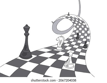 Chess tape graphic black white sketch illustration vector