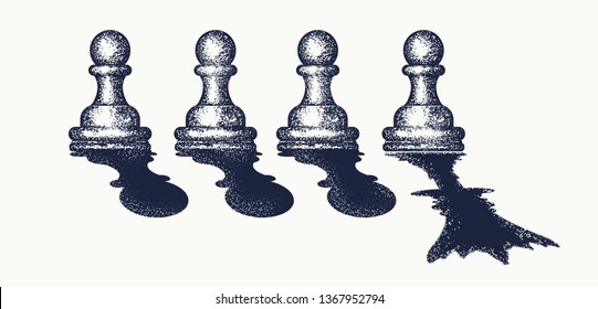 Chess tattoo and t-shirt design. Pawn dreams to become queen. Symbol of motivation, career, leadership, tactics and strategy. Ambitions concept 