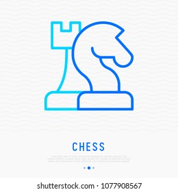 Chess thin line icon: horse and queen. Modern vector illustration.