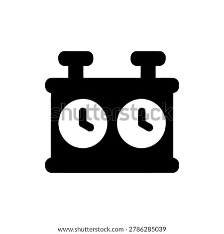 Chess Timer Clock Silhouette Icon Illustration Containing timed strategy board game equipment, competitive play tool, and chess icon