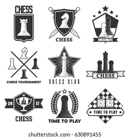 Chess tournament or club vector label icons templates
