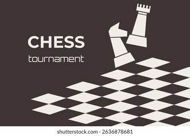Chess tournament poster template with game board and piece silhouettes