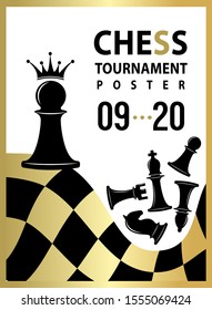 Chess Tournament Poster. Vector Banner With Pawn To Qeen Concept. Vector Flyer Template