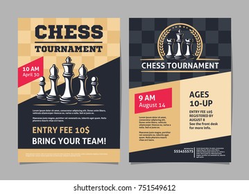 Chess tournament posters, flyer with chess figures - template vector design