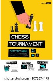 Chess Tournament Retro Poster Design in Flat Style With Date Time and Ticket Details