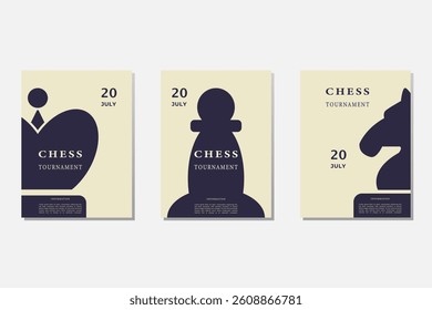 Chess tournament template set. Flyers, match, game. Advertising, invitation, banner, poster 
