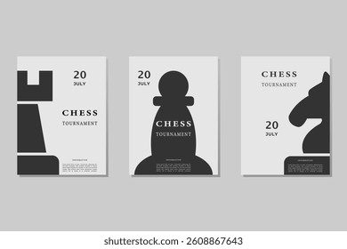 Chess tournament template set. Flyers, match, game. Advertising, invitation, banner, poster 
