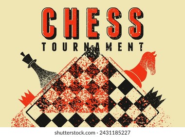 Chess tournament typographical vintage grunge style poster design. Retro vector illustration.