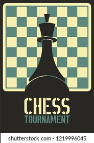 Chess tournament typographical vintage style poster. Retro vector illustration.