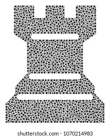 Chess Tower composition of circle dots in various sizes and color hues. Round dots are composed into chess tower vector illustration. Dotted vector design concept.