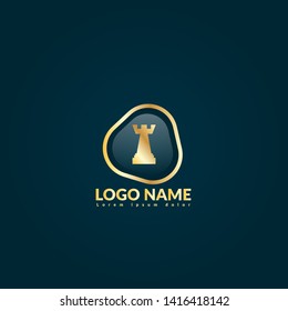 chess tower gold logo. Logo Template Design.luxury design. 