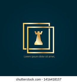 chess tower gold logo. Logo Template Design.luxury design. 