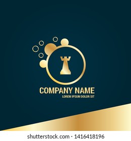 chess tower gold logo. Logo Template Design.luxury design. 