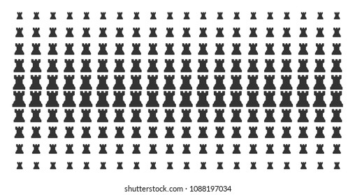 Chess tower icon halftone pattern, constructed for backgrounds, covers, templates and abstract effects. Vector chess tower symbols arranged into halftone matrix.