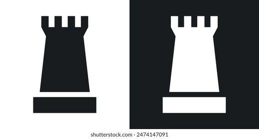 Chess Tower Icon Set. Vector Symbol of a Chess Rook Piece.