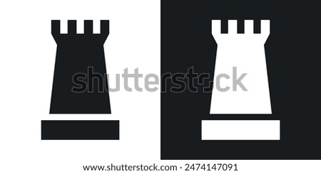 Chess Tower Icon Set. Vector Symbol of a Chess Rook Piece.