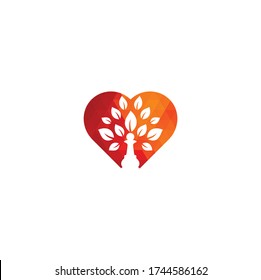 Chess tree heart shape concept logo design. Green tree vector logo design. Tree logo	