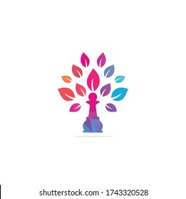 Chess tree logo design nature green strategy. Green tree vector logo design. 