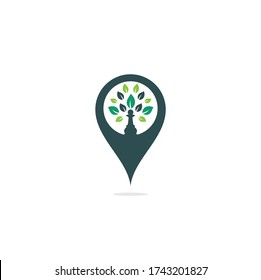 Chess tree map pin shape concept logo design. Green tree vector logo design. 