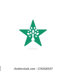 Chess tree star shape concept logo design. Green tree vector logo design.