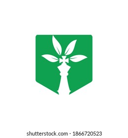 Chess tree vector logo design. Nature green strategy logo concept.