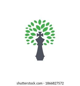 Chess tree vector logo design. Nature green strategy logo concept.	