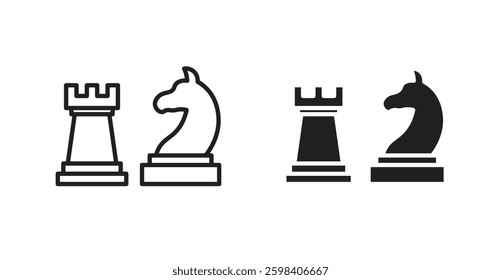 Chess vector icon set in black color.