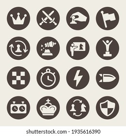 Chess vector icon set. Game, tournament, checkmate, learning, game clock, move, bullet, rapid, blitz and other chess symbols.