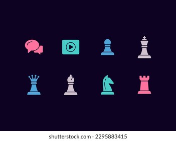 Chess vector icon set. Chess play online signs. Chess tournaments and mobile app game icons.