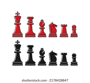 Chess Vector Icon Set Red And Black Chess