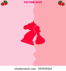 Chess vector  icon. Strawberry Background.