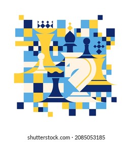 Chess vector illustration on a white background. Abstract geometric style.