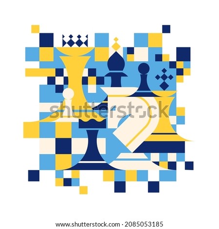 Chess vector illustration on a white background. Abstract geometric style.
