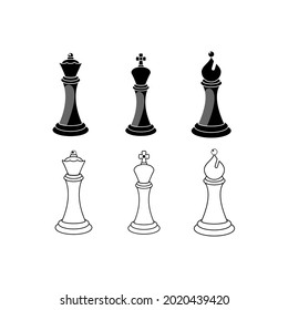 Chess. Vector illustration of a chess pawn. Kings, queens, rooks, ministers, horses and pawns. Isolated on a blank background, editable and changeable.